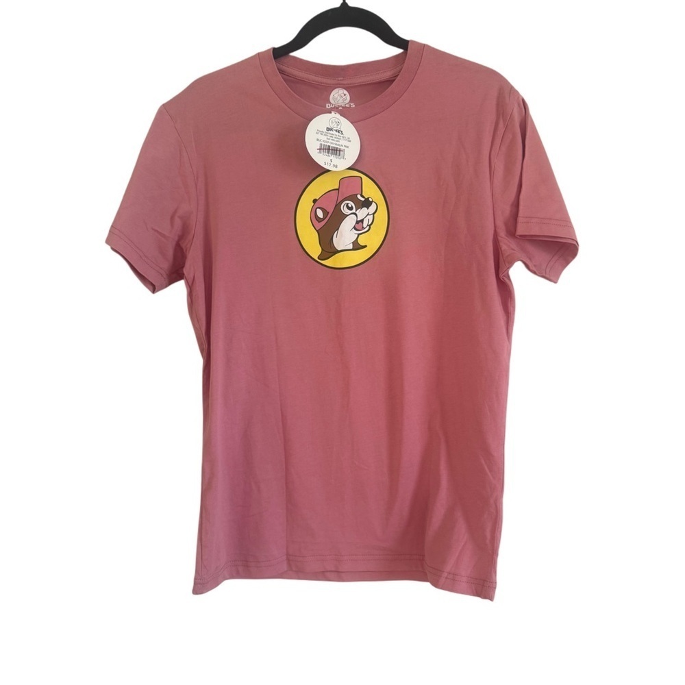 Soft Pink Short Sleeve Buck-ees Novelty Tee with Graphic Design